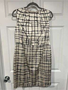 Banana Republic Cream Midi Dress with brownish black Grid Pattern